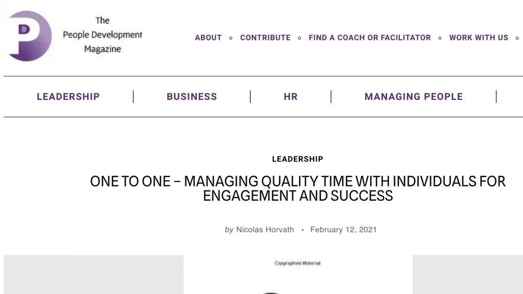 ONE TO ONE – MANAGING QUALITY TIME WITH INDIVIDUALS FOR ENGAGEMENT AND SUCCESS